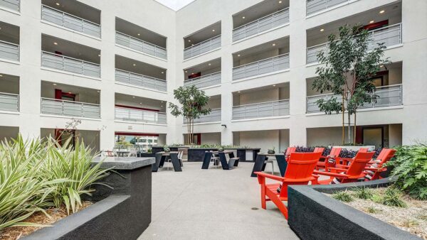 Griffis Platinum Triangle garden deck with lounge chairs.