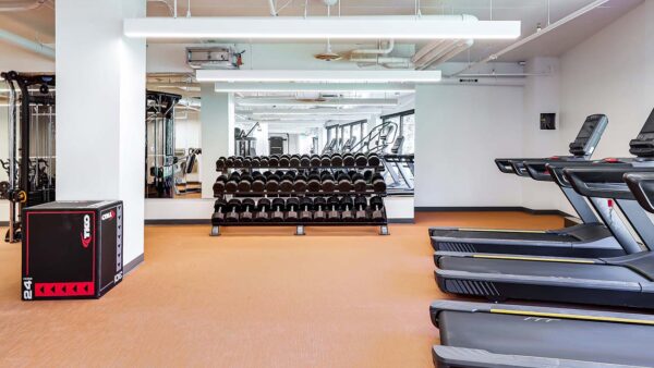 Griffis Shoreline fitness center with cardio machines.