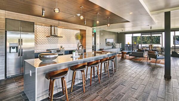 Griffis Shoreline sky lounge with community kitchen.