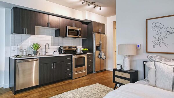 Griffis Shoreline kitchen with wood style floor.