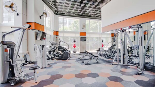 Griffis Uptown fitness center with weight equipment.