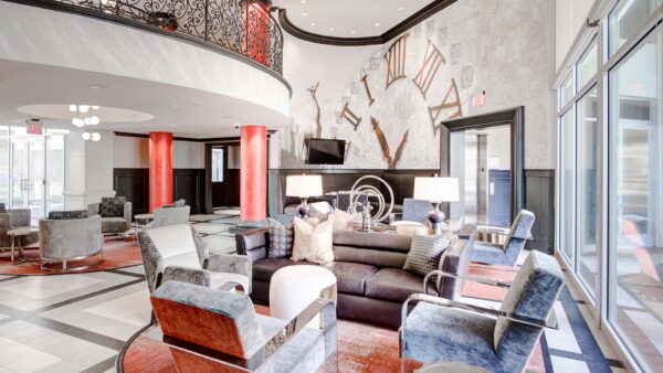 Griffis Uptown resident lounge with plush seating.