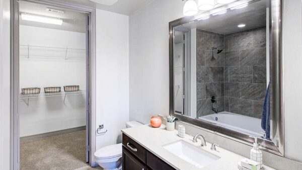 Griffis Uptown apartment bathroom with closet door.