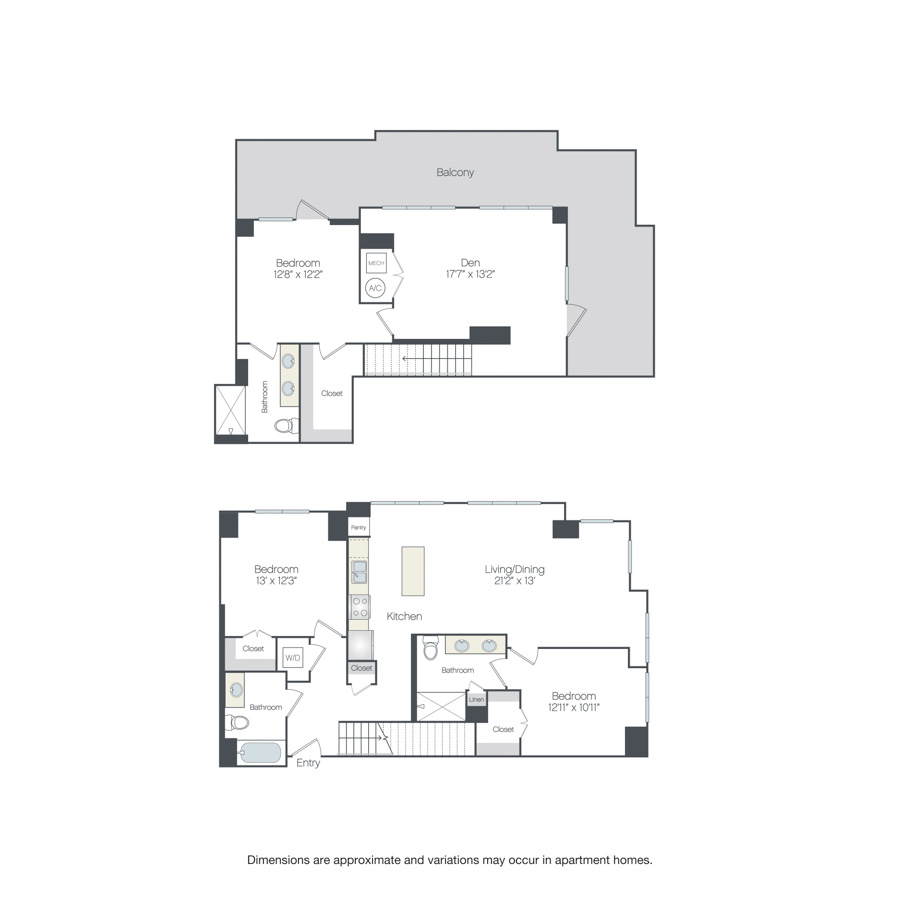 Rendering of the Wilson floor plan with 3 bedroom[s] and 3 bathroom[s] at Griffis Edgemoor