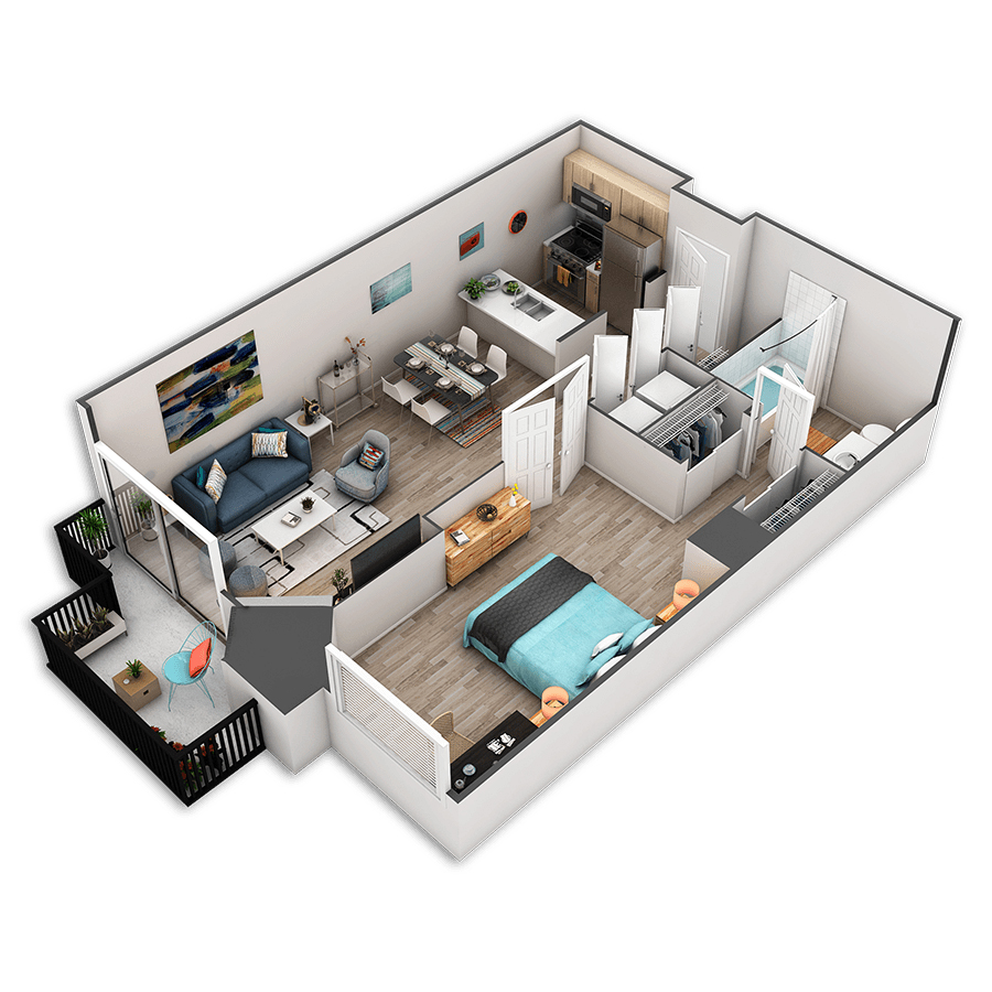 Rendering of the Magnolia floor plan with 1 bedroom[s] and 1 bathroom[s] at Griffis Belltown