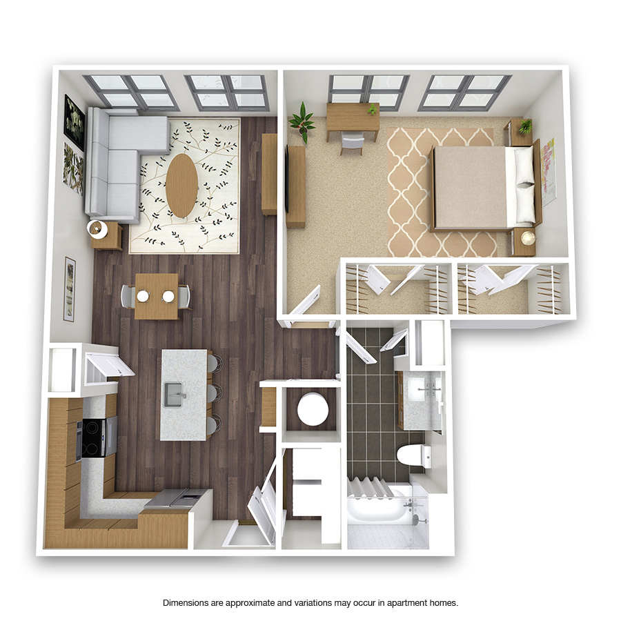 Rendering of the Lemmon floor plan with 1 bedroom[s] and 1 bathroom[s] at Griffis Oak Lawn
