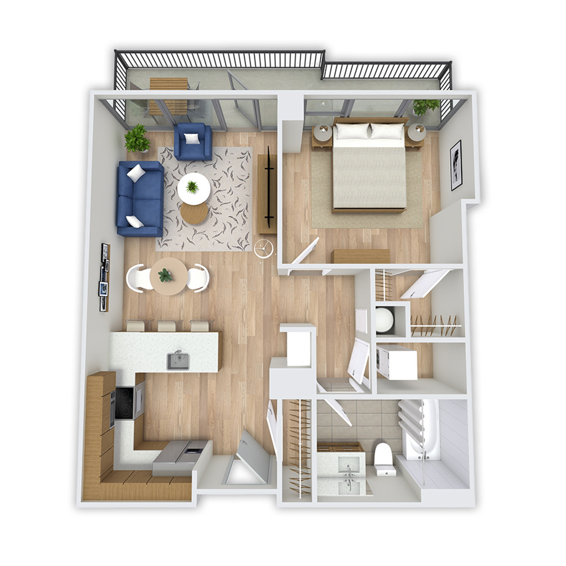 Rendering of the Stoll Platinum floor plan with 1 bedroom[s] and 1 bathroom[s] at Griffis Platform Union Station