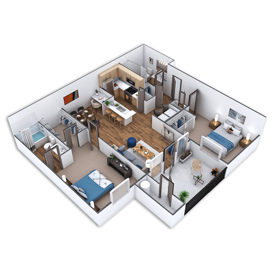 Rendering of the Golden Platinum floor plan with 2 bedroom[s] and 2 bathroom[s] at Griffis North Creek