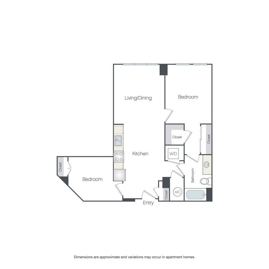 Rendering of the Sleaford Affordable floor plan with 2 bedroom[s] and 1 bathroom[s] at Griffis Edgemoor