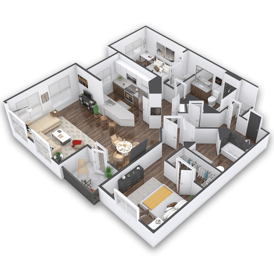 Rendering of the Valverde Platinum floor plan with 2 bedroom[s] and 2 bathroom[s] at Griffis Cherry Creek