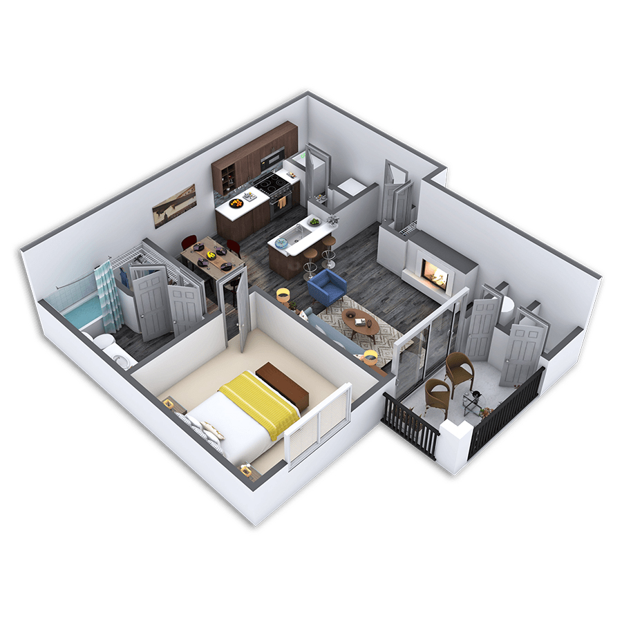 Rendering of the Exemplary - Platinum floor plan with 1 bedroom[s] and 1 bathroom[s] at Griffis Lakeline Station