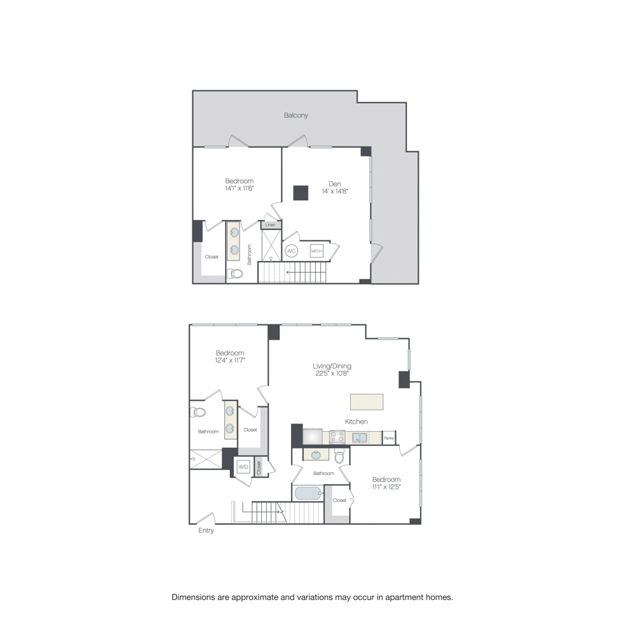 Rendering of the Woodmont floor plan with 3 bedroom[s] and 3 bathroom[s] at Griffis Edgemoor