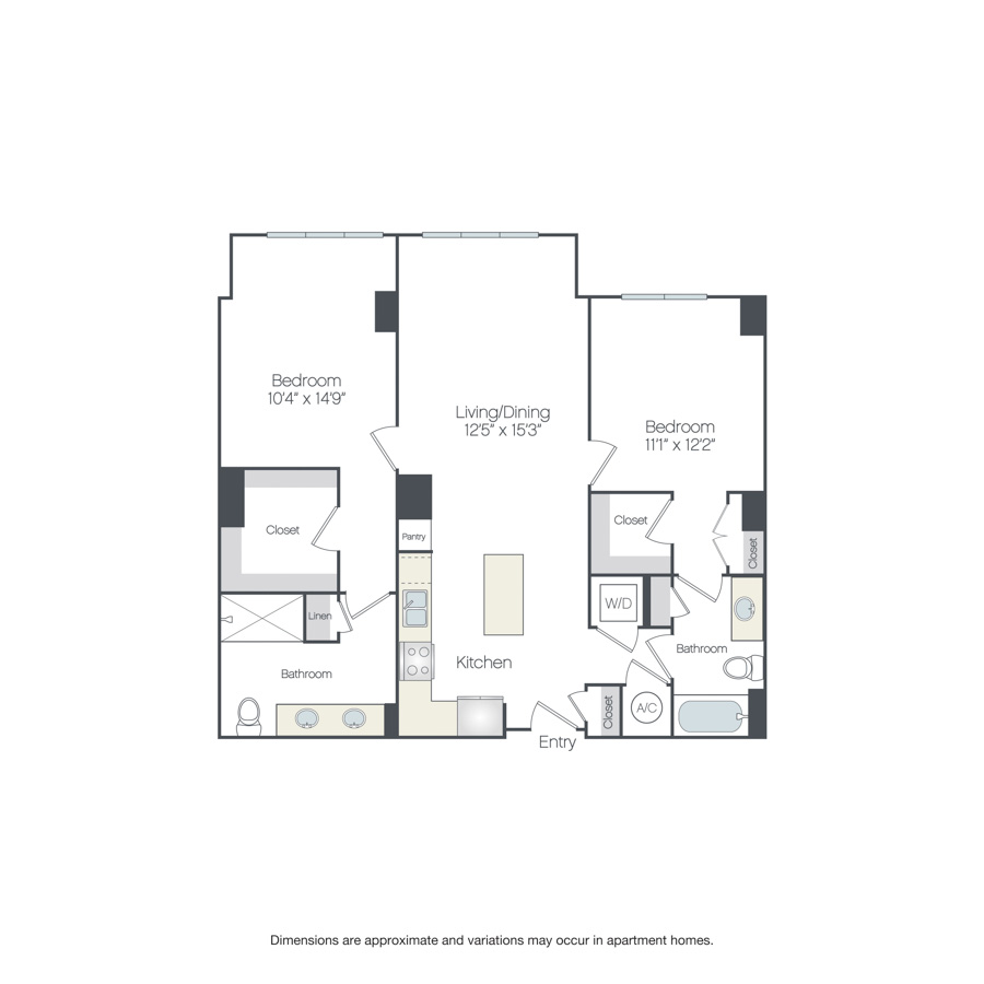 Rendering of the Middleton floor plan with 2 bedroom[s] and 2 bathroom[s] at Griffis Edgemoor