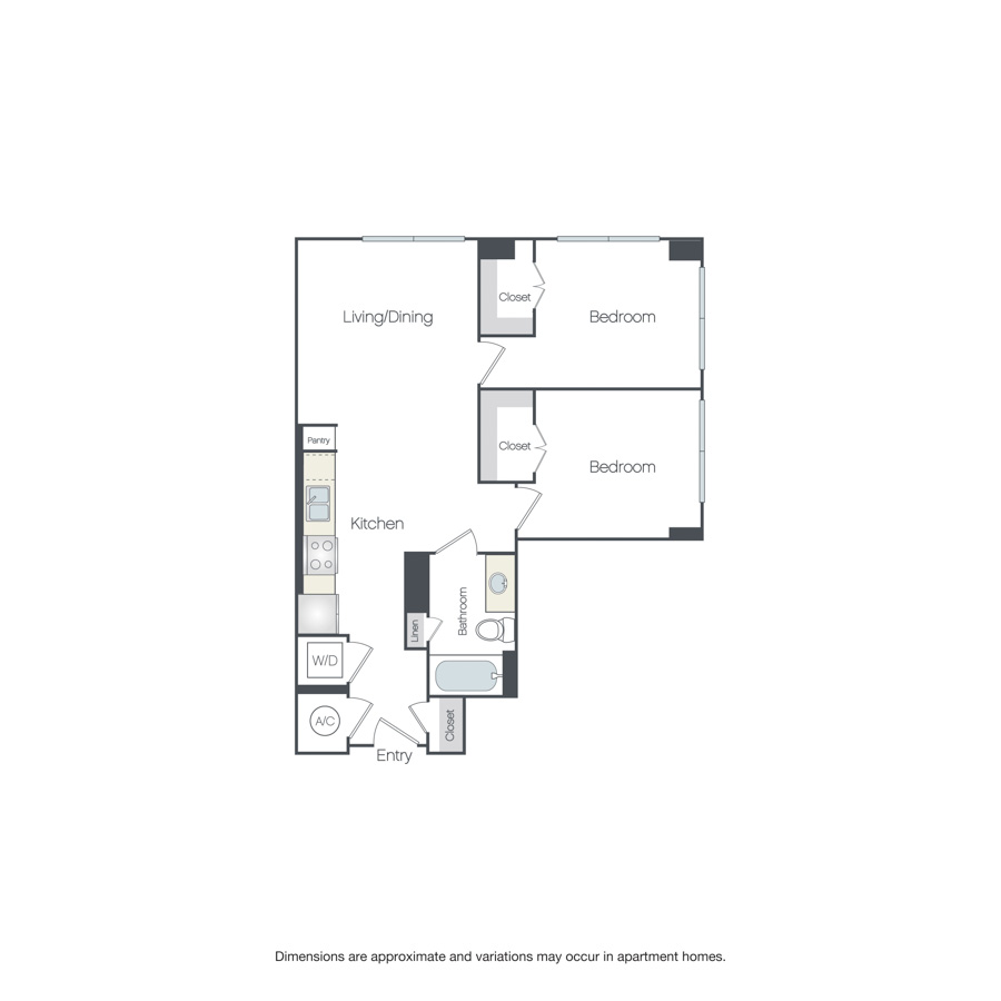 Rendering of the Rugby Affordable floor plan with 2 bedroom[s] and 1 bathroom[s] at Griffis Edgemoor