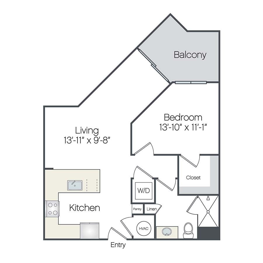 Rendering of the Jupiter floor plan with 1 bedroom[s] and 1 bathroom[s] at Griffis West Palm