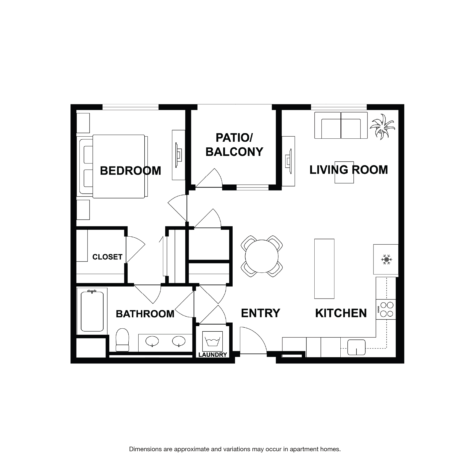 Rendering of the Juarez floor plan with 1 bedroom[s] and 1 bathroom[s] at Griffis Platinum Triangle