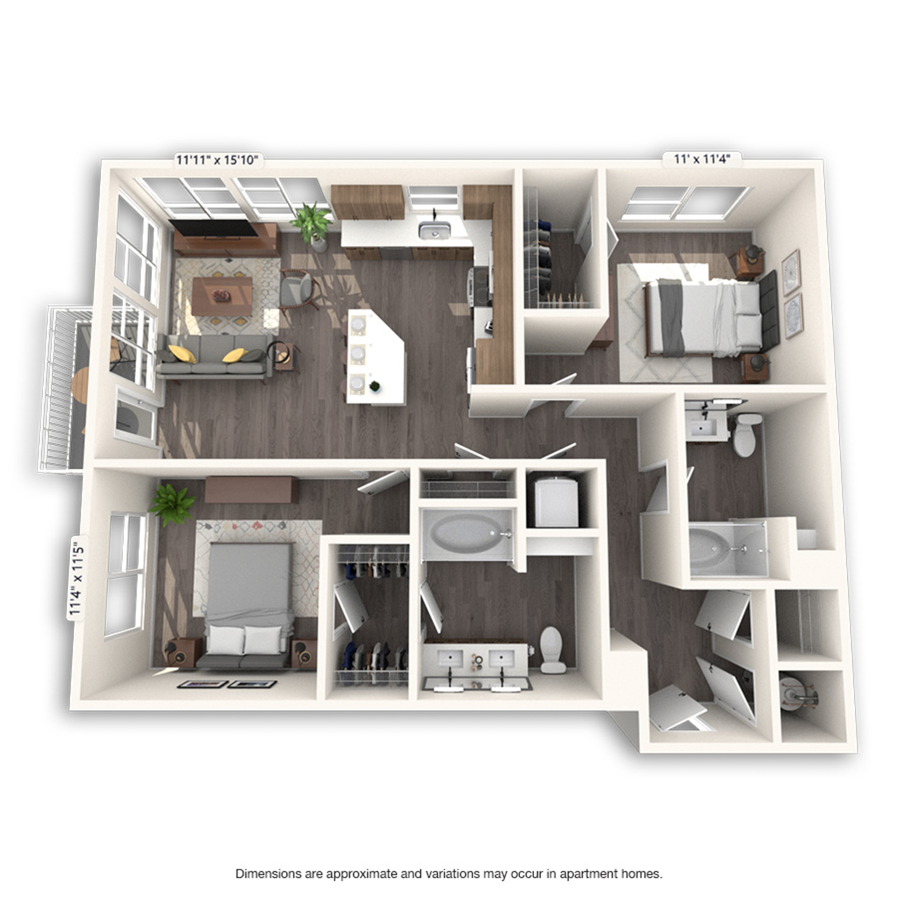 Rendering of the Gaylord Platinum floor plan with 2 bedroom[s] and 2 bathroom[s] at Griffis Cherry Creek North