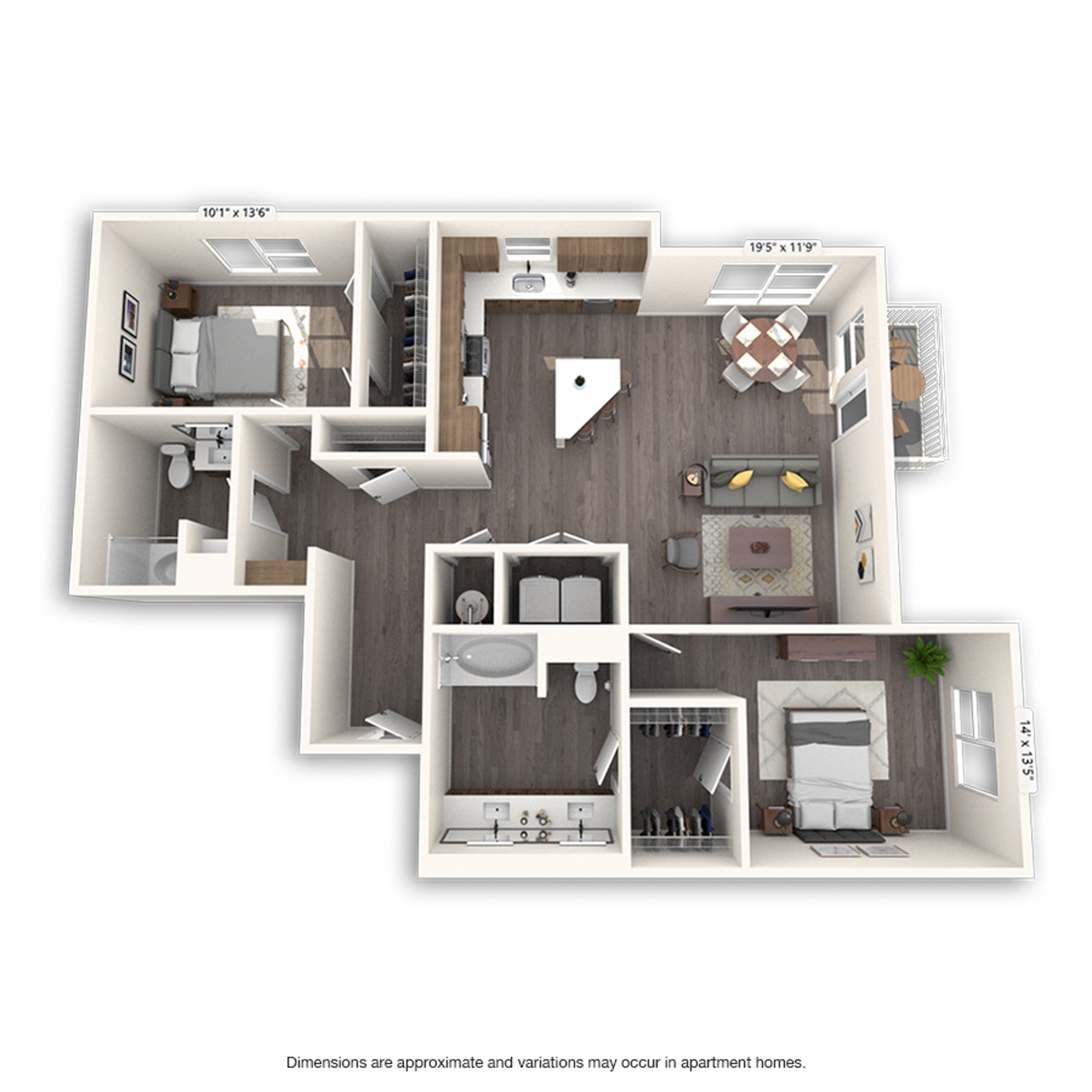 Rendering of the Vine Platinum floor plan with 2 bedroom[s] and 2 bathroom[s] at Griffis Cherry Creek North