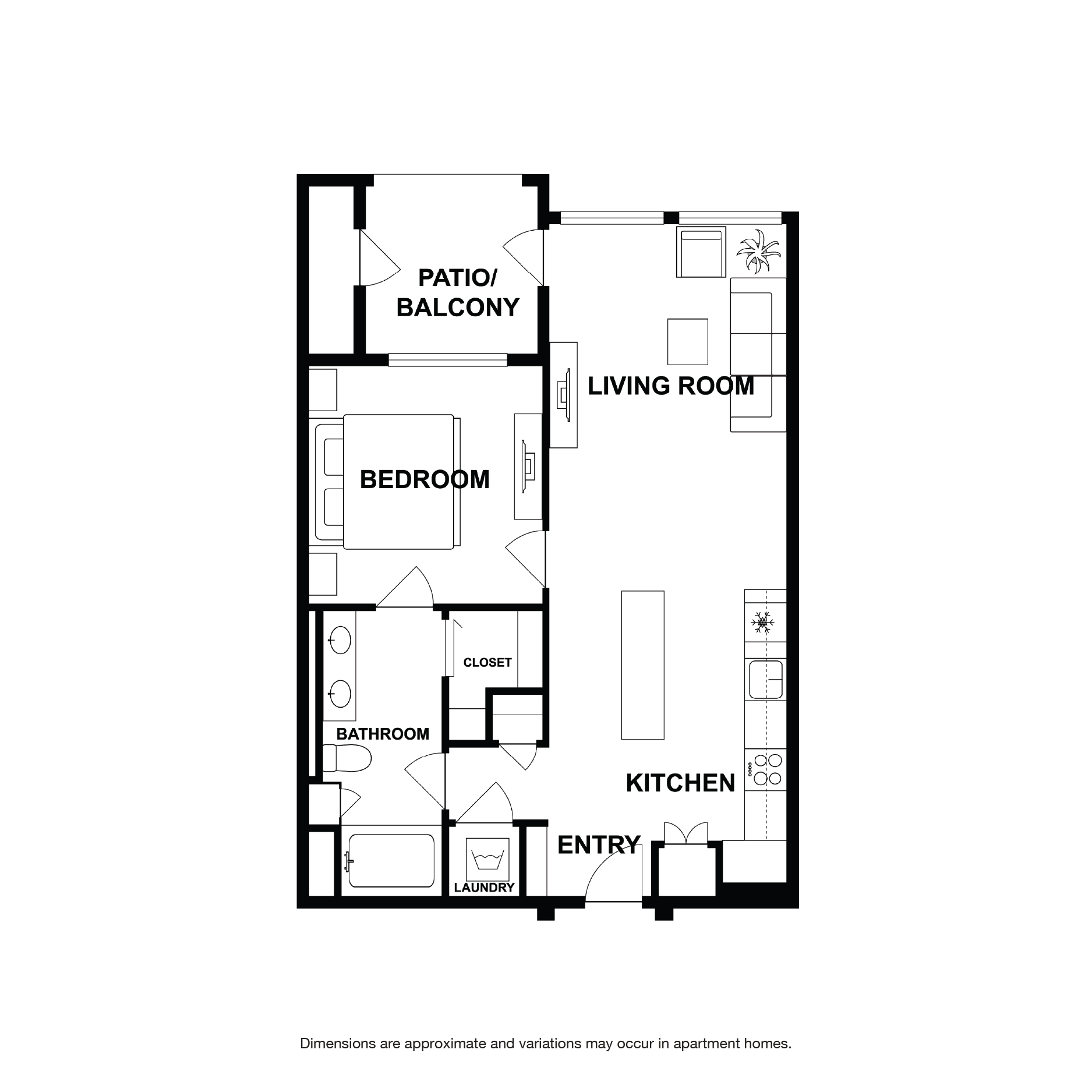 Rendering of the Boysen floor plan with 1 bedroom[s] and 1 bathroom[s] at Griffis Platinum Triangle