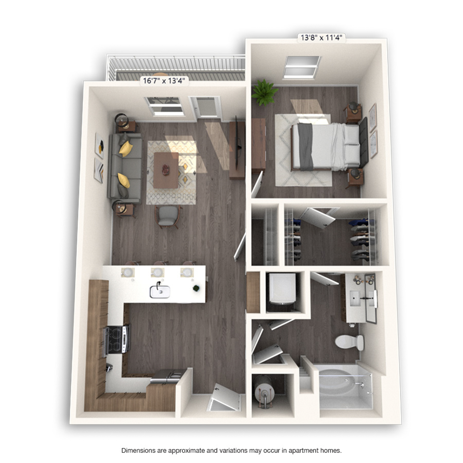 Rendering of the Cook Platinum floor plan with 1 bedroom[s] and 1 bathroom[s] at Griffis Cherry Creek North