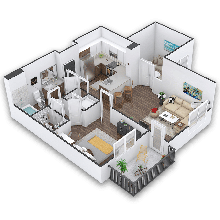 Rendering of the LeMond floor plan with 1 bedroom[s] and 1 bathroom[s] at Griffis Cherry Creek