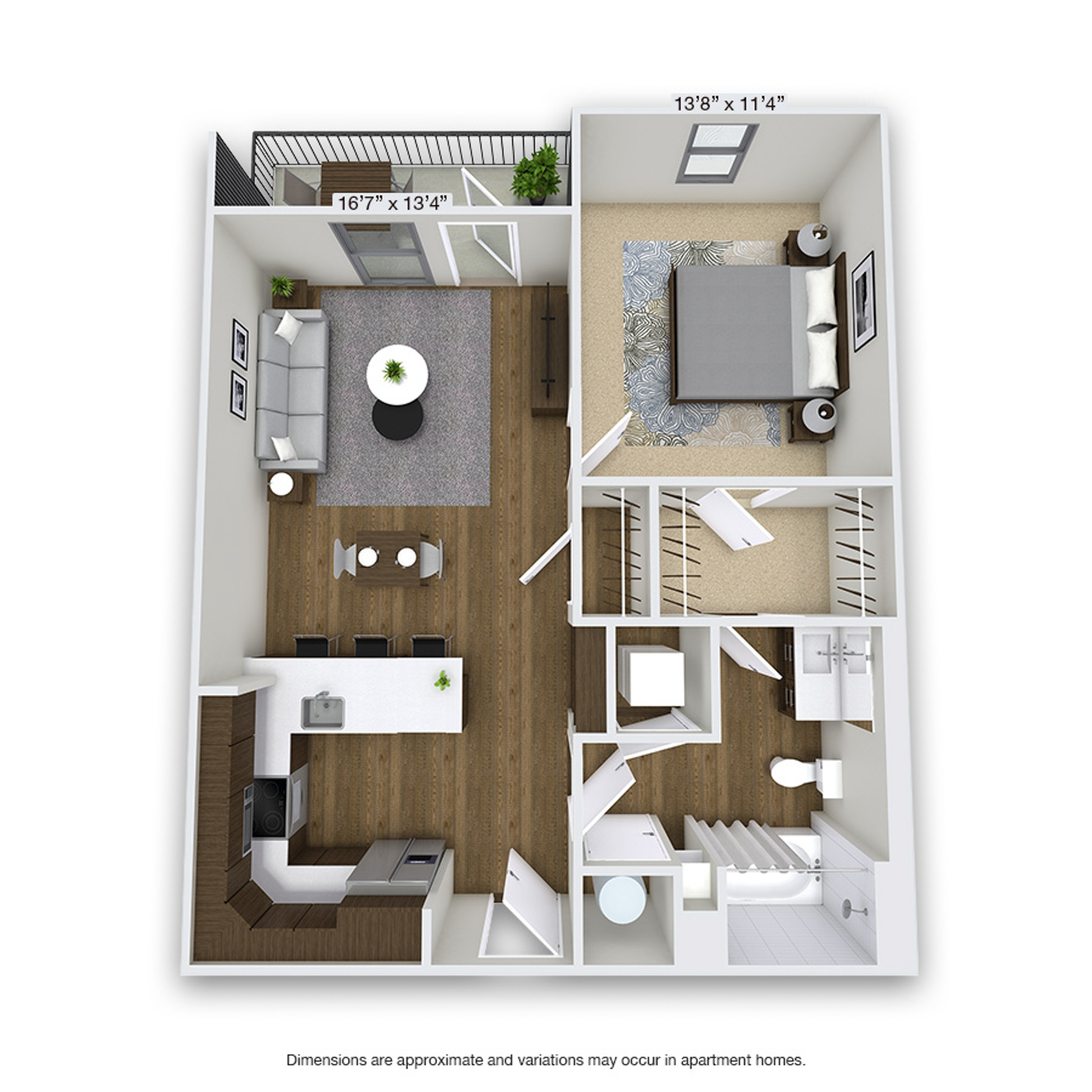 Rendering of the Cook floor plan with 1 bedroom[s] and 1 bathroom[s] at Griffis Cherry Creek North