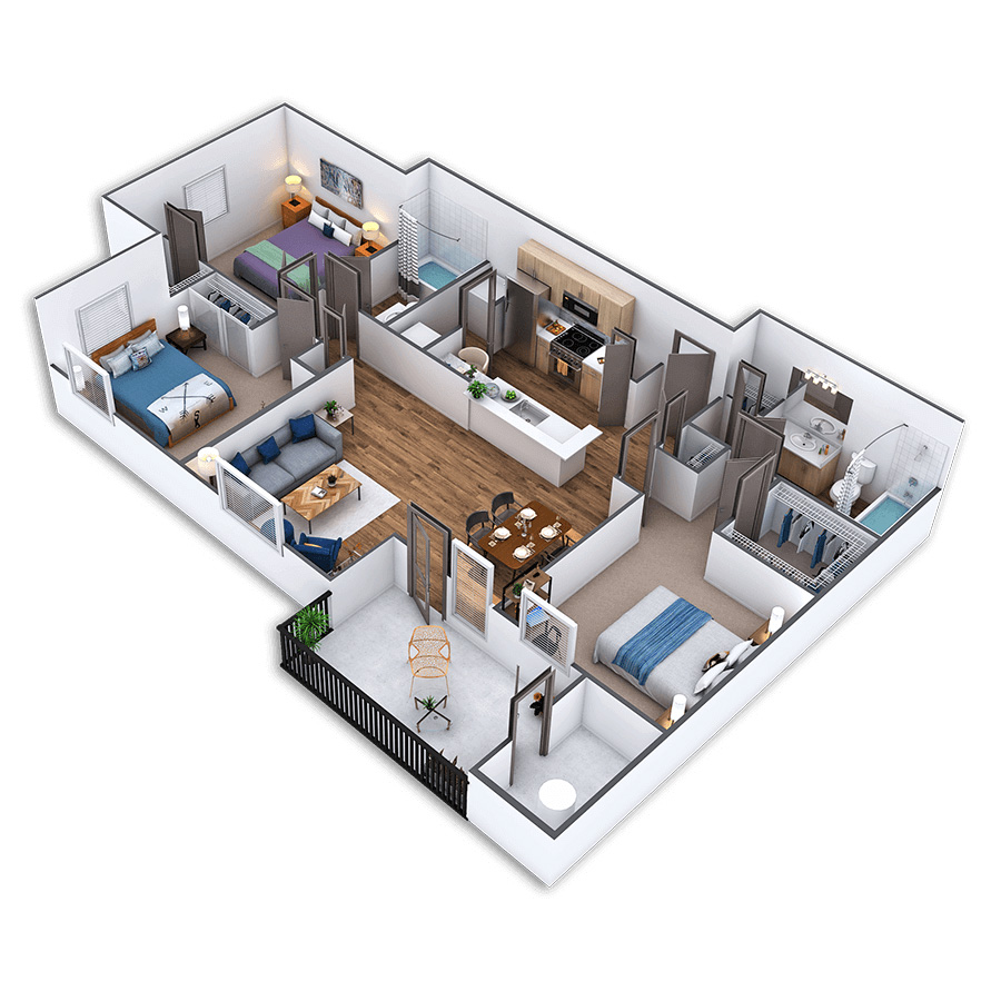 Rendering of the Alcantara Platinum floor plan with 3 bedroom[s] and 2 bathroom[s] at Griffis North Creek