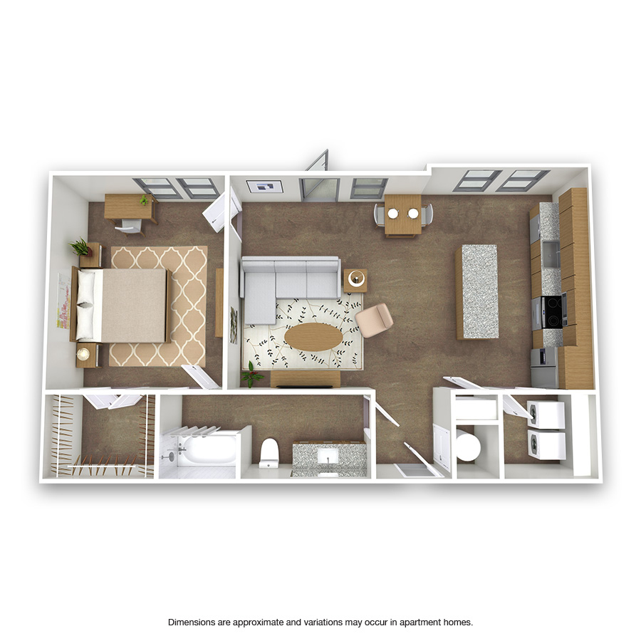 Rendering of the Roswell floor plan with 1 bedroom[s] and 1 bathroom[s] at Griffis Oak Lawn