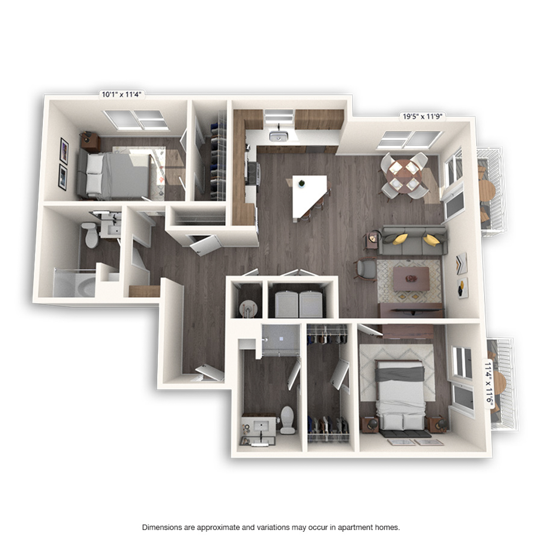 Rendering of the Marion floor plan with 2 bedroom[s] and 2 bathroom[s] at Griffis Cherry Creek North