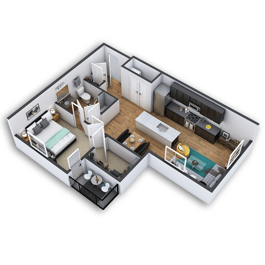 Rendering of the Five Points Platinum floor plan with 1 bedroom[s] and 1 bathroom[s] at Griffis North Union