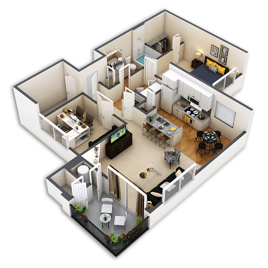 Rendering of the Belvedere floor plan with 1 bedroom[s] and 1 bathroom[s] at Sagebrook