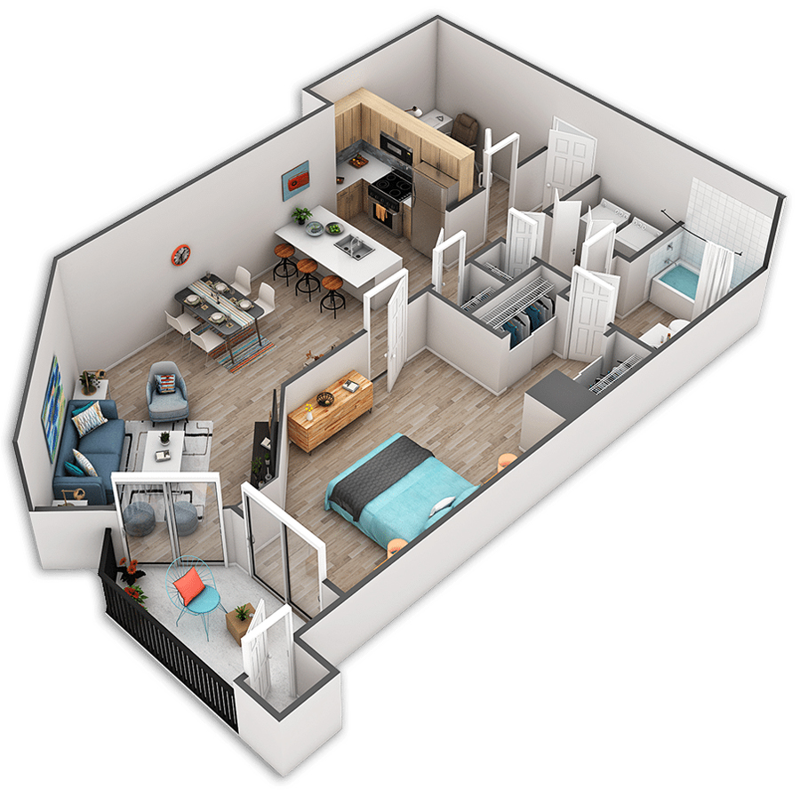 Rendering of the Whidbey Platinum floor plan with 1 bedroom[s] and 1 bathroom[s] at Griffis Belltown