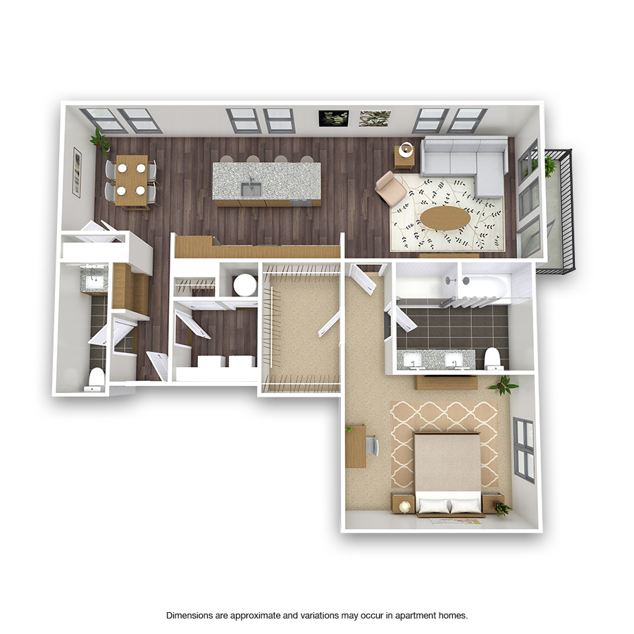 Rendering of the Shelby floor plan with 1 bedroom[s] and 1.5 bathroom[s] at Griffis Oak Lawn