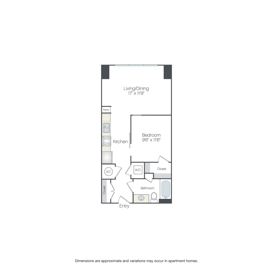 Rendering of the Bethesda floor plan with 1 bedroom[s] and 1 bathroom[s] at Griffis Edgemoor