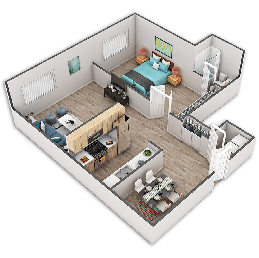 Rendering of the Clairmont floor plan with 1 bedroom[s] and 1 bathroom[s] at Griffis Belltown