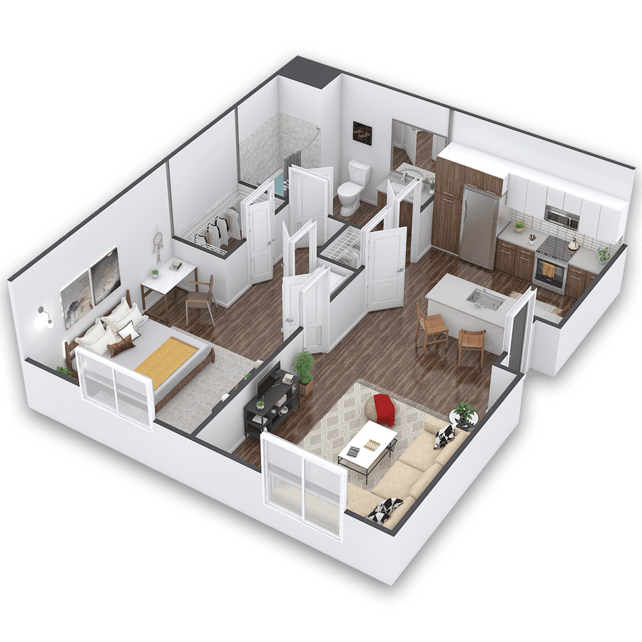 Rendering of the Froome floor plan with 1 bedroom[s] and 1 bathroom[s] at Griffis Cherry Creek