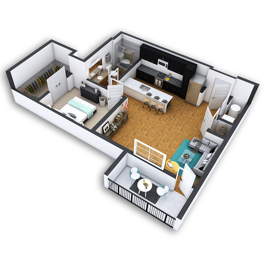 Rendering of the Cole Platinum floor plan with 1 bedroom[s] and 1 bathroom[s] at Griffis North Union