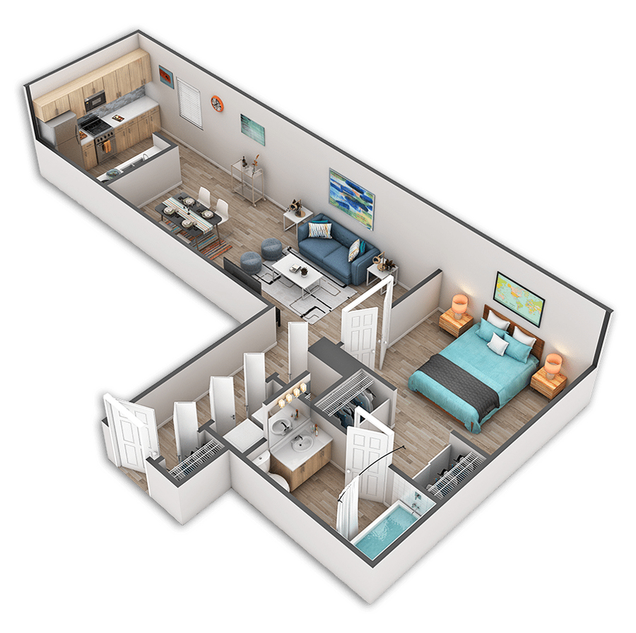 Rendering of the Madison floor plan with 1 bedroom[s] and 1 bathroom[s] at Griffis Belltown