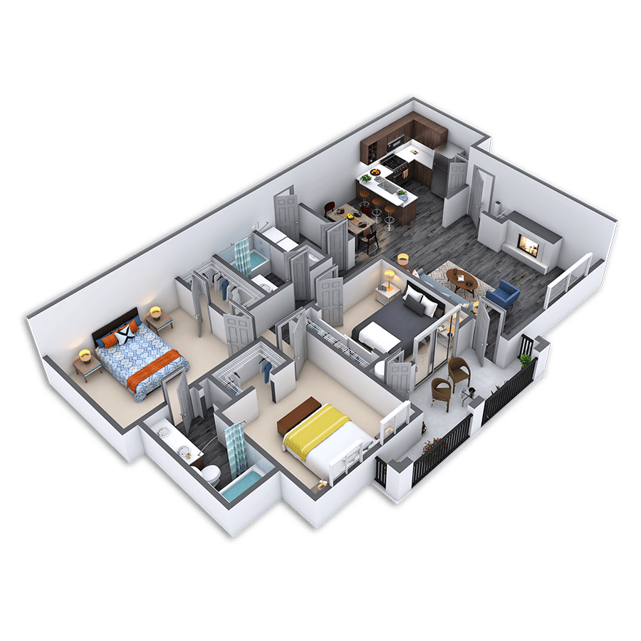 Rendering of the Excellence - Platinum floor plan with 3 bedroom[s] and 2 bathroom[s] at Griffis Lakeline Station