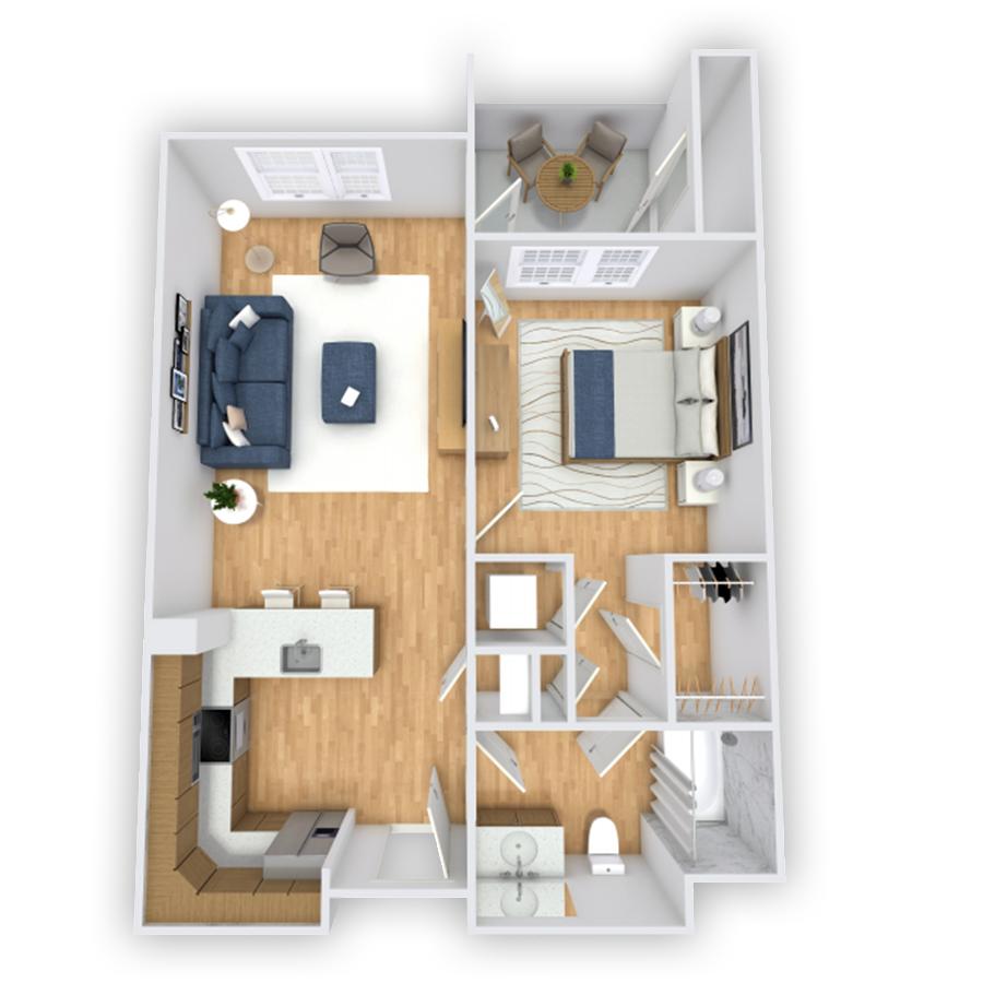 Rendering of the Baylands Affordable floor plan with 1 bedroom[s] and 1 bathroom[s] at Griffis South Bay