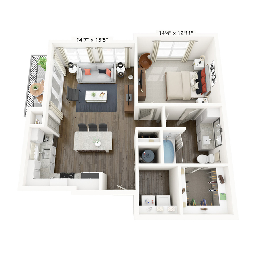 Rendering of the Lebanon floor plan with 1 bedroom[s] and 1 bathroom[s] at Griffis Frisco