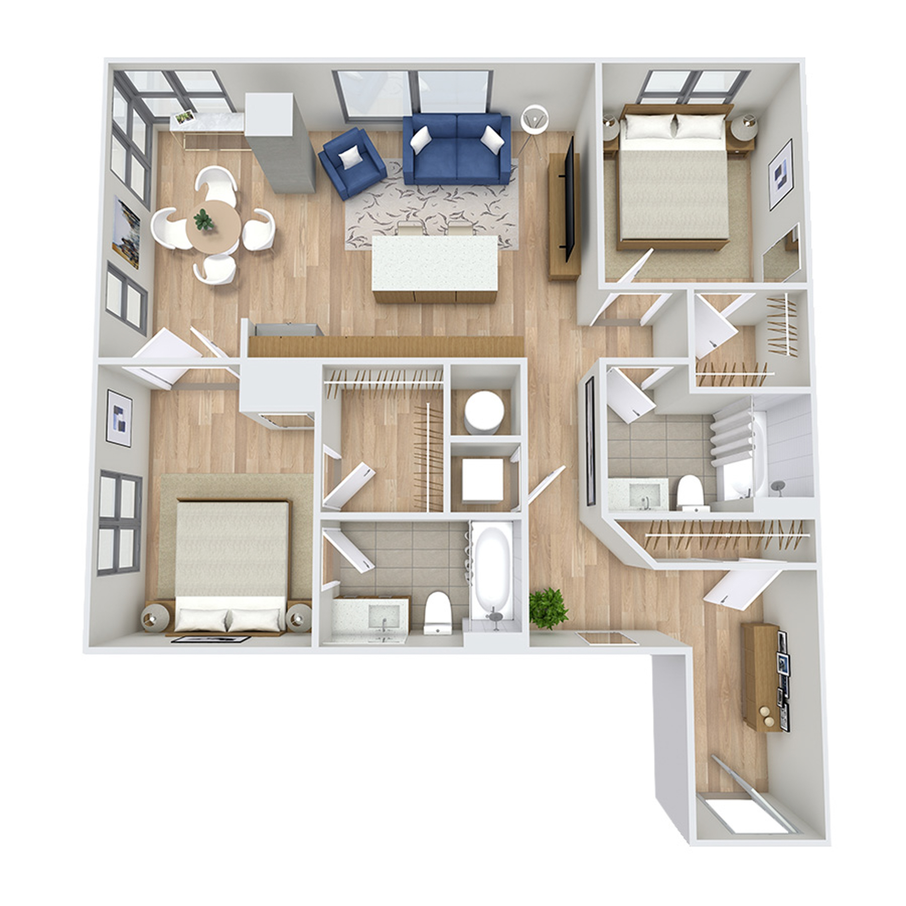 Rendering of the James Platinum floor plan with 2 bedroom[s] and 2 bathroom[s] at Griffis Platform Union Station