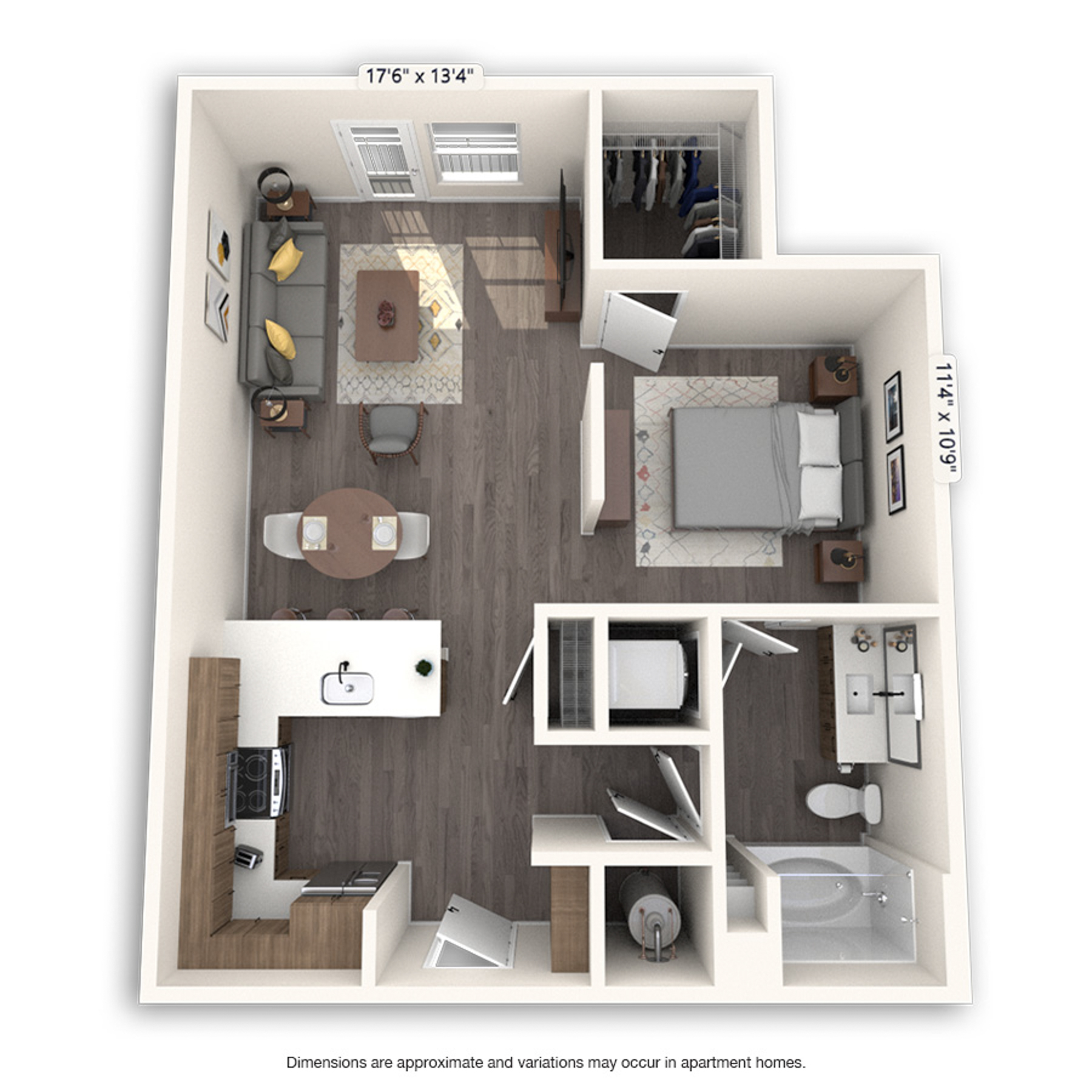 Rendering of the Clermont Platinum floor plan with a Studio bedroom and 1 bathroom[s] at Griffis Cherry Creek North