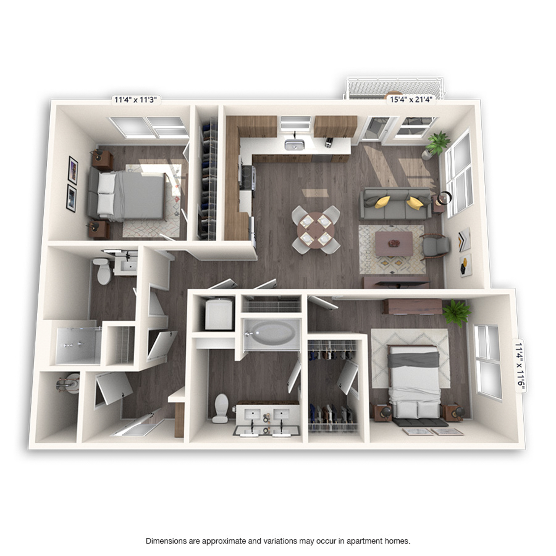 Rendering of the Fairfax Platinum floor plan with 2 bedroom[s] and 2 bathroom[s] at Griffis Cherry Creek North