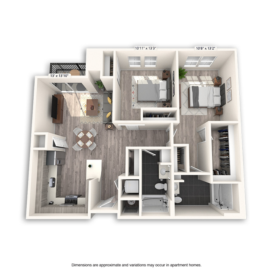 Rendering of the Founders Platinum floor plan with 2 bedroom[s] and 2 bathroom[s] at Griffis Cheesman Park