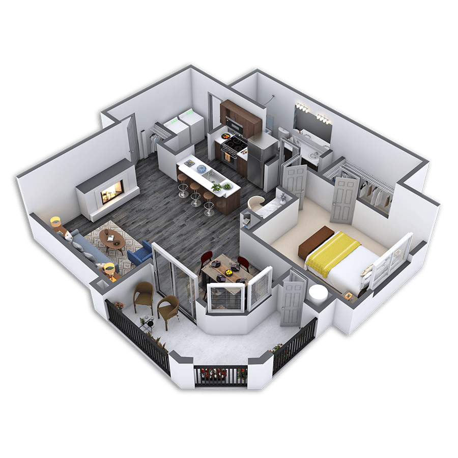 Rendering of the Majestic floor plan with 1 bedroom[s] and 1 bathroom[s] at Griffis Lakeline Station