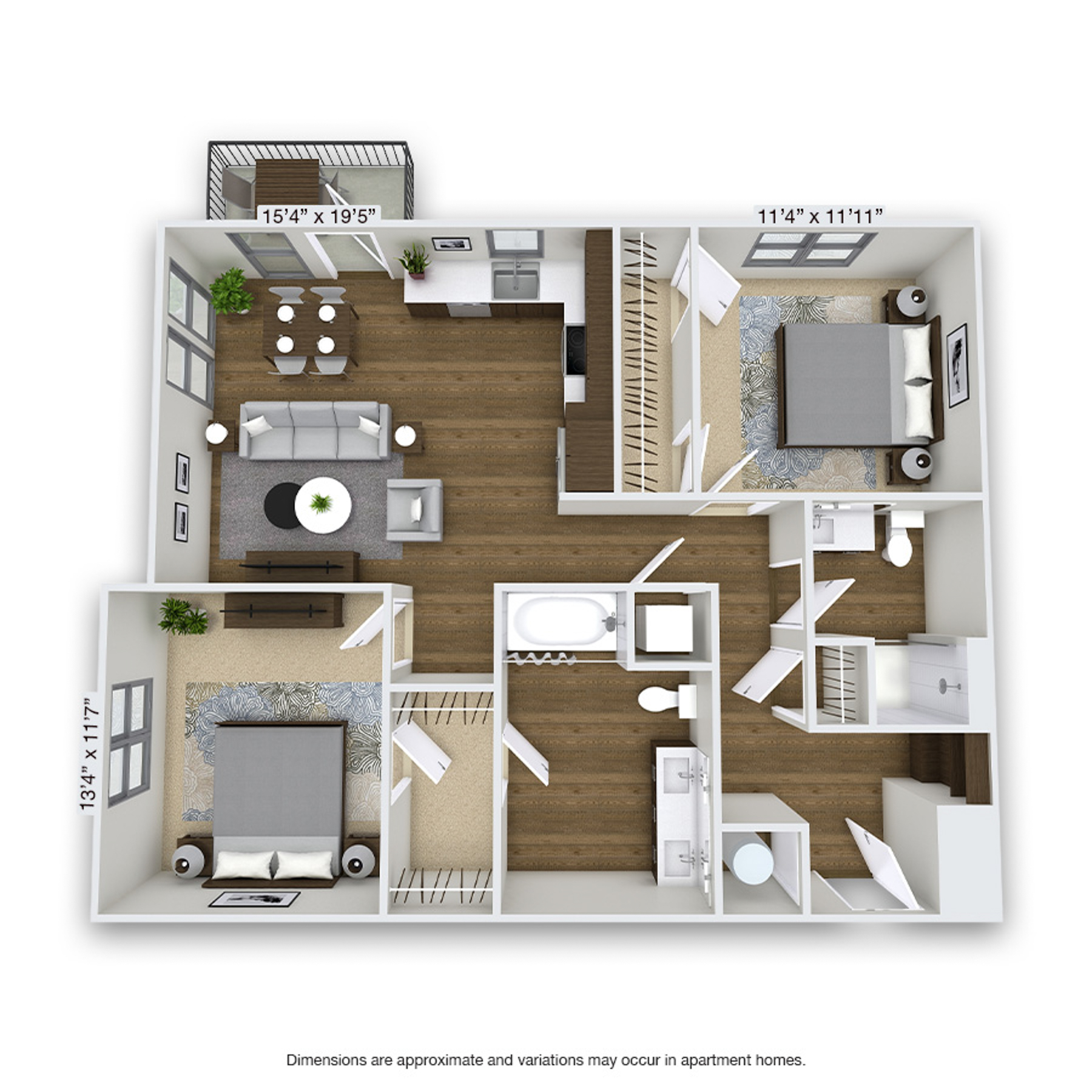 Rendering of the Josephine floor plan with 2 bedroom[s] and 2 bathroom[s] at Griffis Cherry Creek North