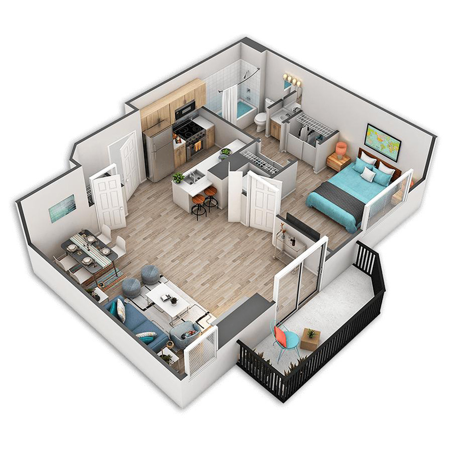 Rendering of the Bell Platinum floor plan with 1 bedroom[s] and 1 bathroom[s] at Griffis Belltown