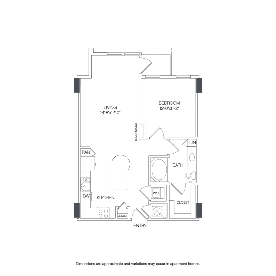 Rendering of the Glenville floor plan with 1 bedroom[s] and 1 bathroom[s] at Griffis Uptown