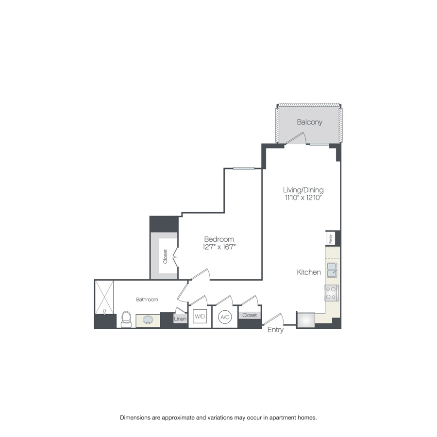 Rendering of the Del Ray floor plan with 1 bedroom[s] and 1 bathroom[s] at Griffis Edgemoor